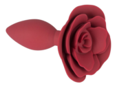 Красная анальная пробка с ограничительным основанием в виде розы - 10,7 см. - 0