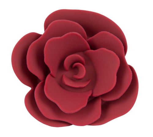 Красная анальная пробка с ограничительным основанием в виде розы - 10,7 см. - 3