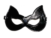 Черная лаковая маска с ушками из эко-кожи - 0