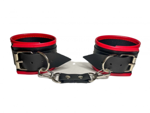 Черно-красные наручники из эко-кожи - 1