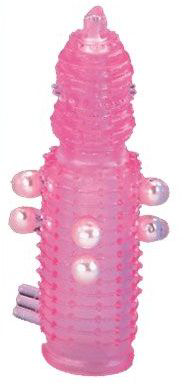 Розовая эластичная насадка на пенис с жемчужинами, точками и шипами Pearl Stimulator - 11,5 см. - 1