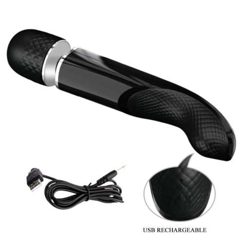 Черный мощный жезловый вибратор с изогнутой ручкой Charming Massager - 24 см. - 8