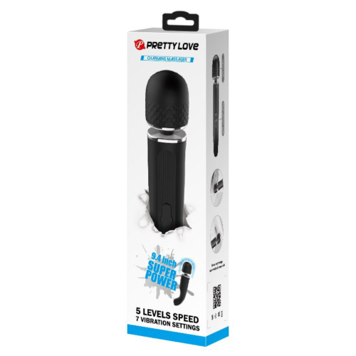 Черный мощный жезловый вибратор с изогнутой ручкой Charming Massager - 24 см. - 9
