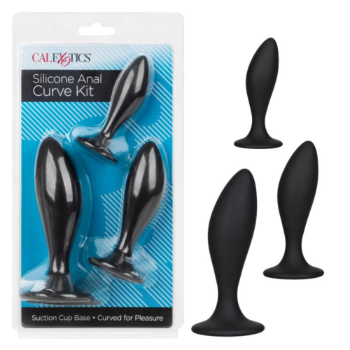 Набор из трех черных анальных пробок Silicone Anal Curve Kit - 3