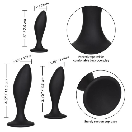 Набор из трех черных анальных пробок Silicone Anal Curve Kit - 4