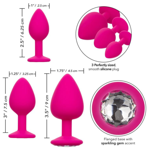 Набор из трёх розовых анальных пробок с кристаллом Cheeky Gems - 1