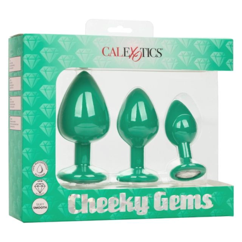 Набор из трёх зеленых анальных пробок с кристаллом Cheeky Gems - 2
