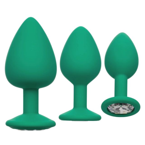 Набор из трёх зеленых анальных пробок с кристаллом Cheeky Gems - 0