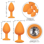 Набор из трёх оранжевых анальных пробок с кристаллом Cheeky Gems - 1