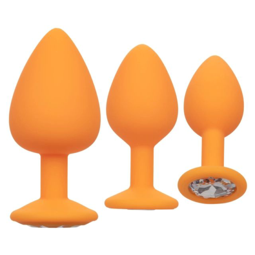 Набор из трёх оранжевых анальных пробок с кристаллом Cheeky Gems - 0