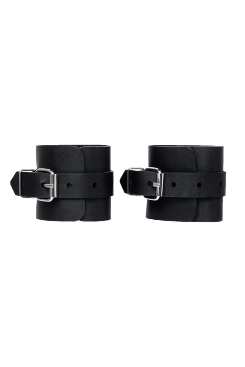 Черные однослойные кожаные наручники - 2