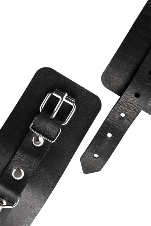 Черные однослойные кожаные наручники - 5