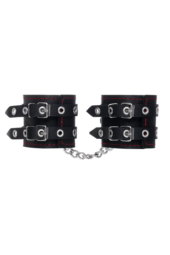 Черные кожаные наручники с двумя ремнями и подкладкой - 2