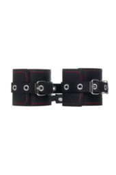 Черные однослойные наручники с контрастной строчкой - 2
