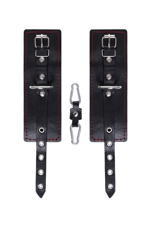 Черные однослойные наручники с контрастной строчкой - 4
