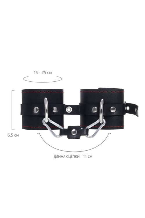 Черные однослойные наручники с контрастной строчкой - 5