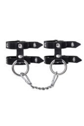 Черные однослойные наручники из двух ремешков - 1