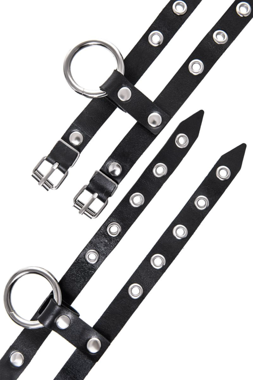 Черные однослойные наручники из двух ремешков - 6