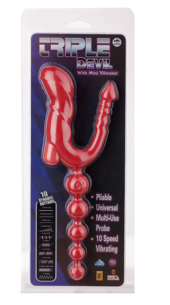 Красный тройной вибростимулятор Triple Devil Butt Plug With Mini Vibe - 28 см. - 1