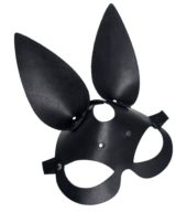 Черная кожаная маска с ушками зайки - 0