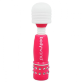 Розово-белый жезловый мини-вибратор с кристаллами Mini Massager Neon Edition - 0