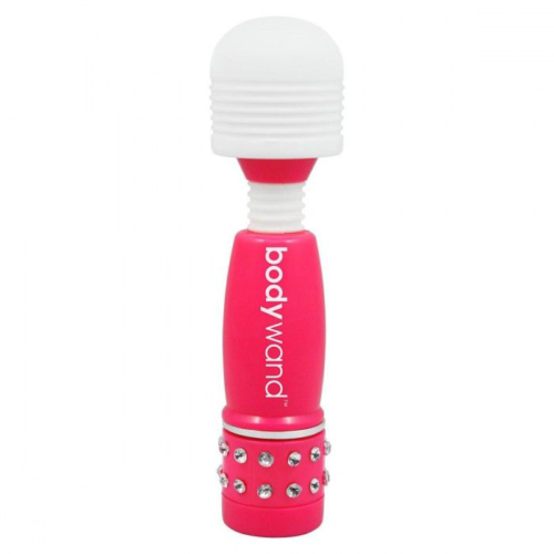 Розово-белый жезловый мини-вибратор с кристаллами Mini Massager Neon Edition - 0