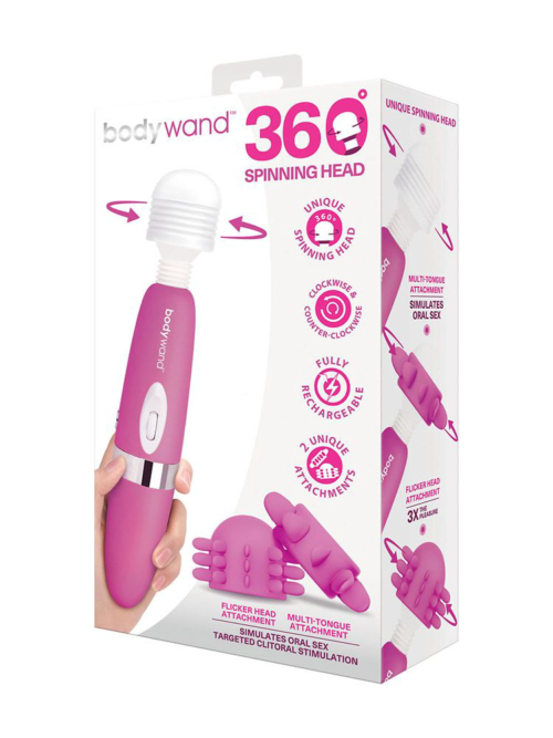 Розовый ротационный жезловый вибратор с двумя насадками 360° Spinning Head Wand Massager Set - 1