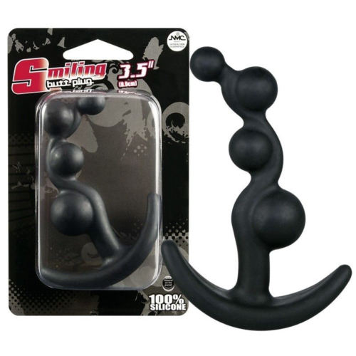 Чёрный анальный стимулятор с шариками Smiling Butt Plug - 8,9 см. - 1