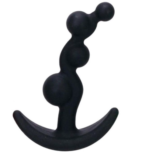 Чёрный анальный стимулятор с шариками Smiling Butt Plug - 8,9 см. - 0
