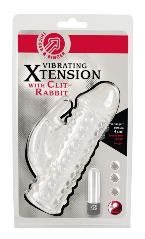 Насадка на пенис с клиторальным вибростимулятором Vibrating XTension with Clit-Rabbit - 17 см. - 3