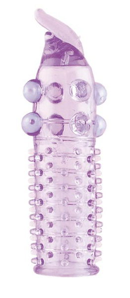 Гелевая фиолетовая насадка с шариками, шипами и усиком - 11 см. - 0