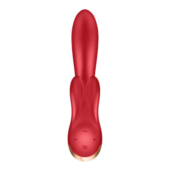 Красный вибратор-кролик Double Flex с двумя клиторальными отростками - 20,1 см. - 6