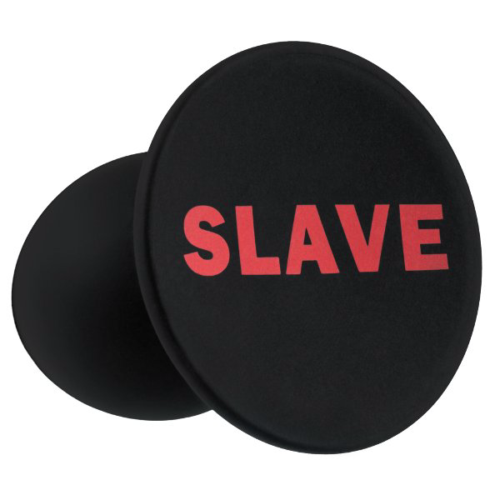 Черная анальная пробка для раба с надписью Slave Plug - 6,4 см. - 2