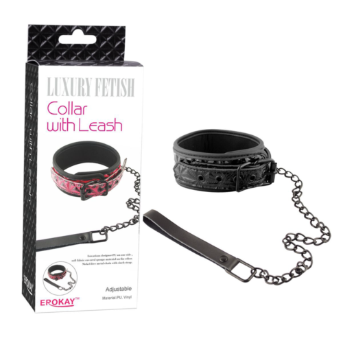 Чёрный кожаный ошейник с поводком Collar With Leash - 1