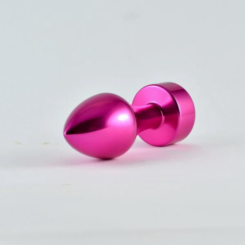 Розовая алюминиевая анальная пробка с прозрачным кристаллом - 8,1 см. - 1