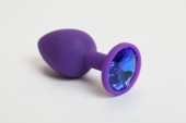 Фиолетовая анальная пробка с синим кристаллом - 8 см. - 0