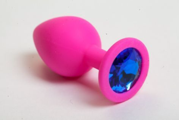 Розовая силиконовая пробка с синим кристаллом - 7 см.