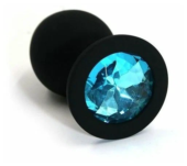 Черная силиконовая пробка с голубым стразом - 8 см. - 0