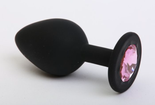 Черная силиконовая пробка с розовым кристаллом - 7 см. - 0