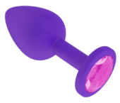 Фиолетовая силиконовая пробка с розовым кристаллом - 7 см. - 0