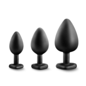 Набор из 3 черных анальных пробок с радужным кристаллом Bling Plugs Training Kit - 2