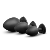 Набор из 3 черных анальных пробок с радужным кристаллом Bling Plugs Training Kit - 3