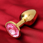 Золотистая анальная пробка с розовым кристаллом - 1