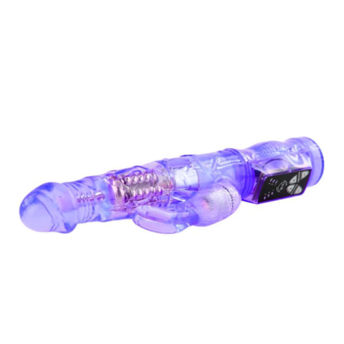 Фиолетовый вибратор-кролик с функцией ротации - 21,5 см. - 1