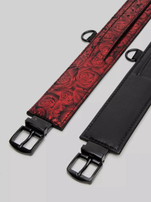 Красно-черные оковы Reversible Faux Leather Ankle Cuffs - 2