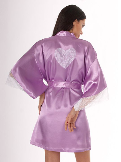 Короткий халатик-кимоно с кружевным сердечком на спинке - 2
