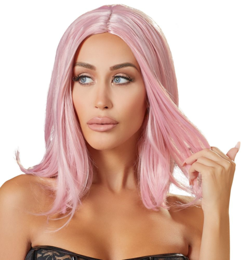 Розовый парик с прямыми волосами - 0