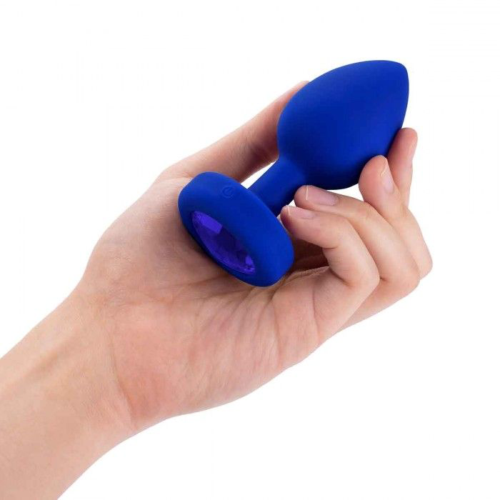 Синяя вибропробка Vibrating Jewel Plug L/XL - 11 см. - 4