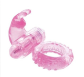 Розовое вибрирующее кольцо с зайчиком - 0
