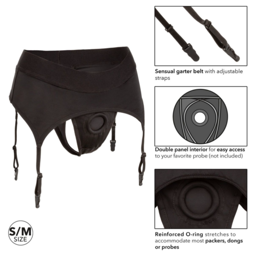 Черные трусики для страпона Thong with Garter размера S/M - 2